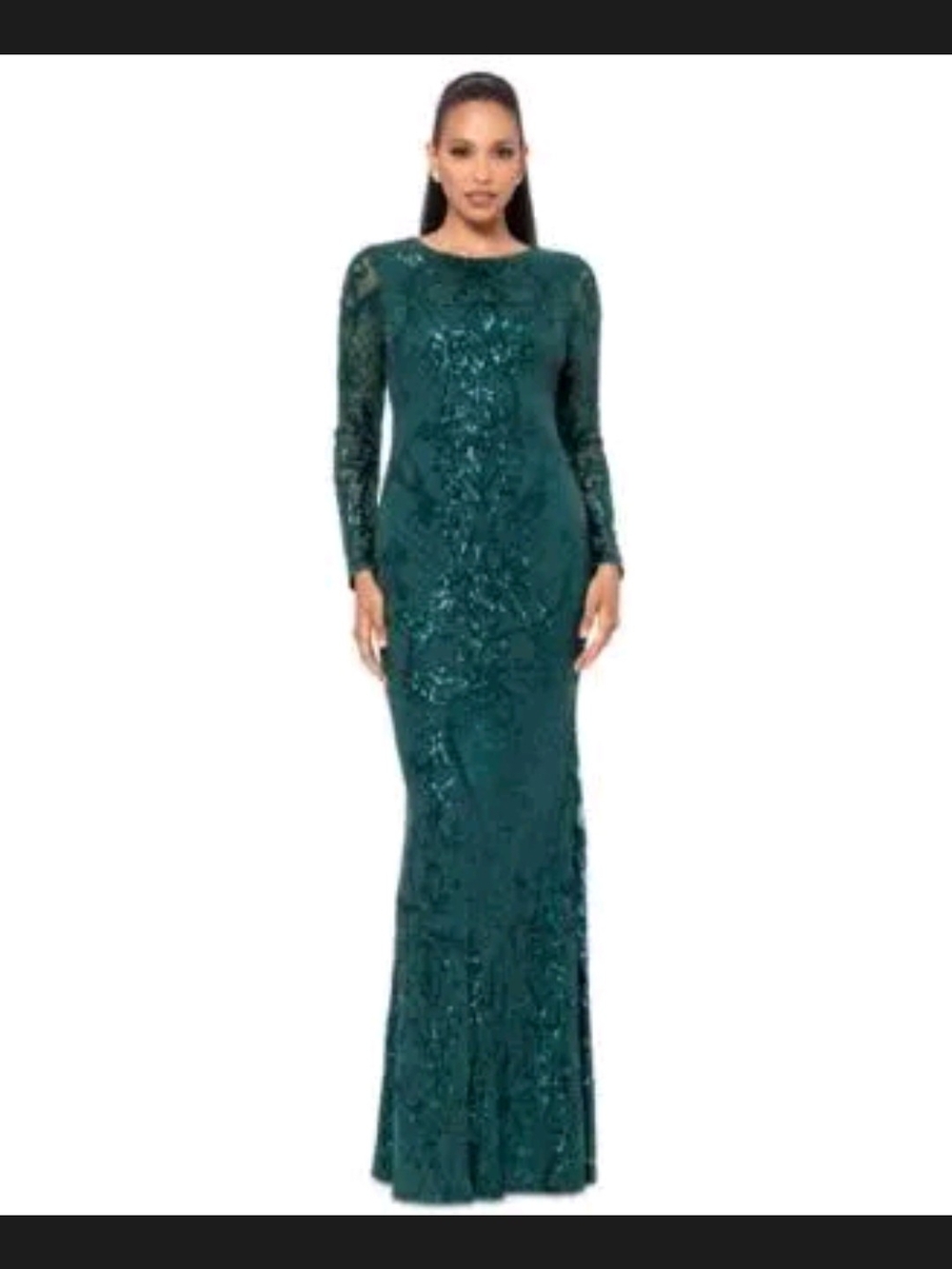 NWT Betsy & Adam Petite Sequin Long Sleeve Mermaid Gown (MSRP $280)